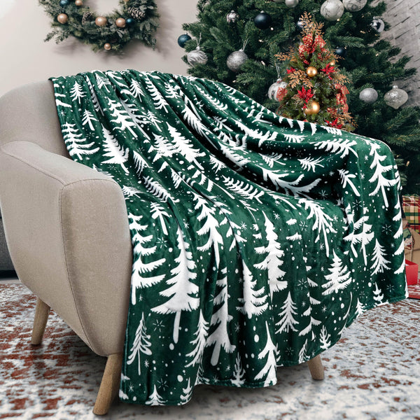 Christmas Tree Throw Blanket 50x60 Inch Merry Christmas Green Blankets Soft Lightweight Cozy Plush Blanket