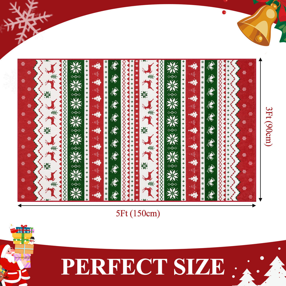 Oversart Christmas Party Machine Washable Area Rug Red/White/Green