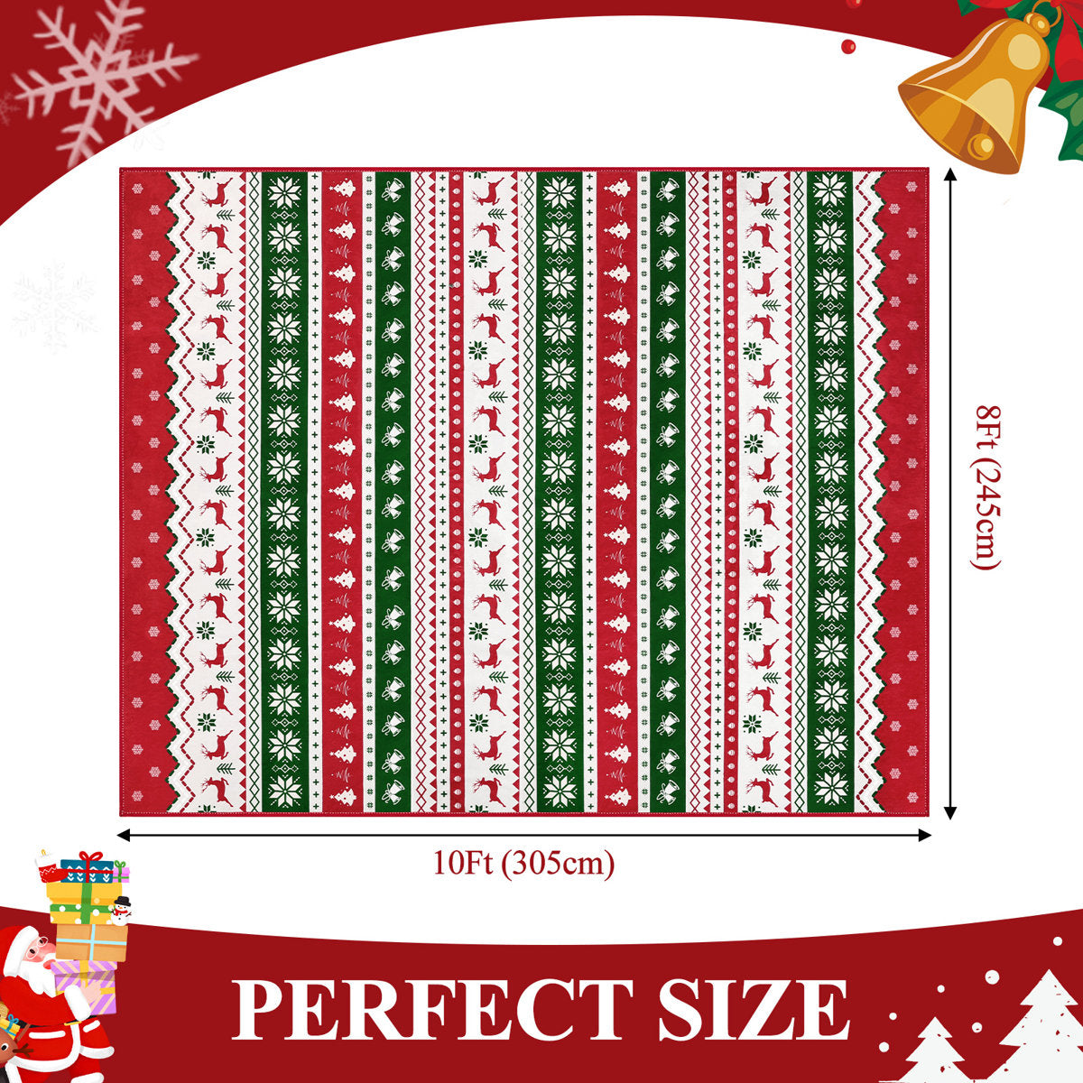 Oversart Christmas Party Machine Washable Area Rug Red/White/Green
