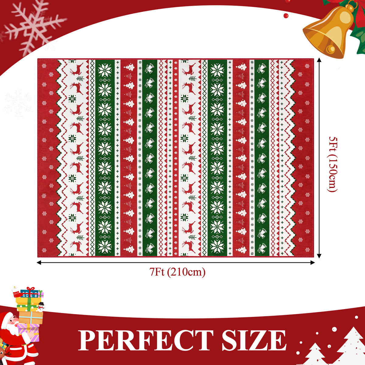 Oversart Christmas Party Machine Washable Area Rug Red/White/Green