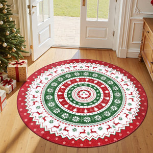Oversart Christmas Party Machine Washable Area Rug Red/White/Green