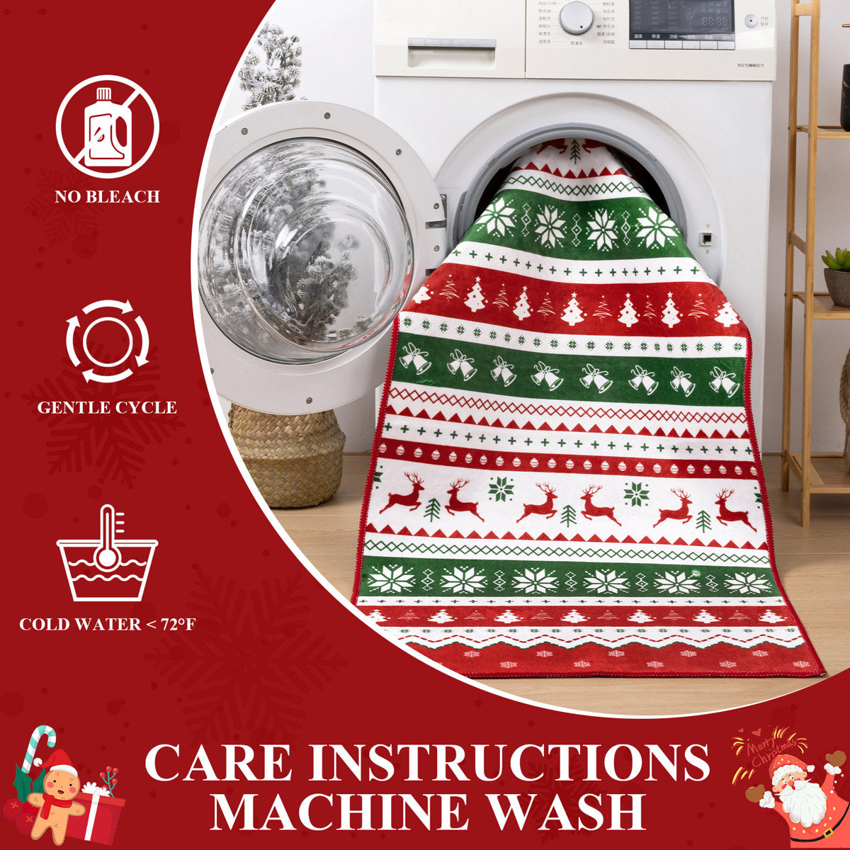 Oversart Christmas Party Machine Washable Area Rug Red/White/Green