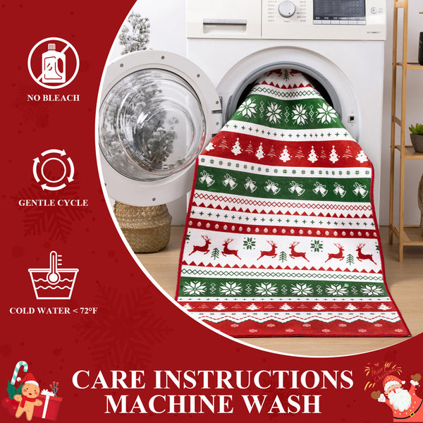 Oversart Christmas Party Machine Washable Area Rug Red/White/Green