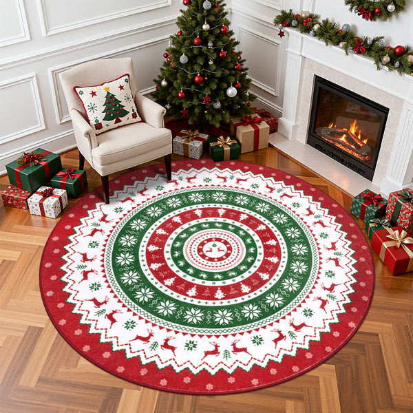 Oversart Christmas Party Machine Washable Area Rug Red/White/Green