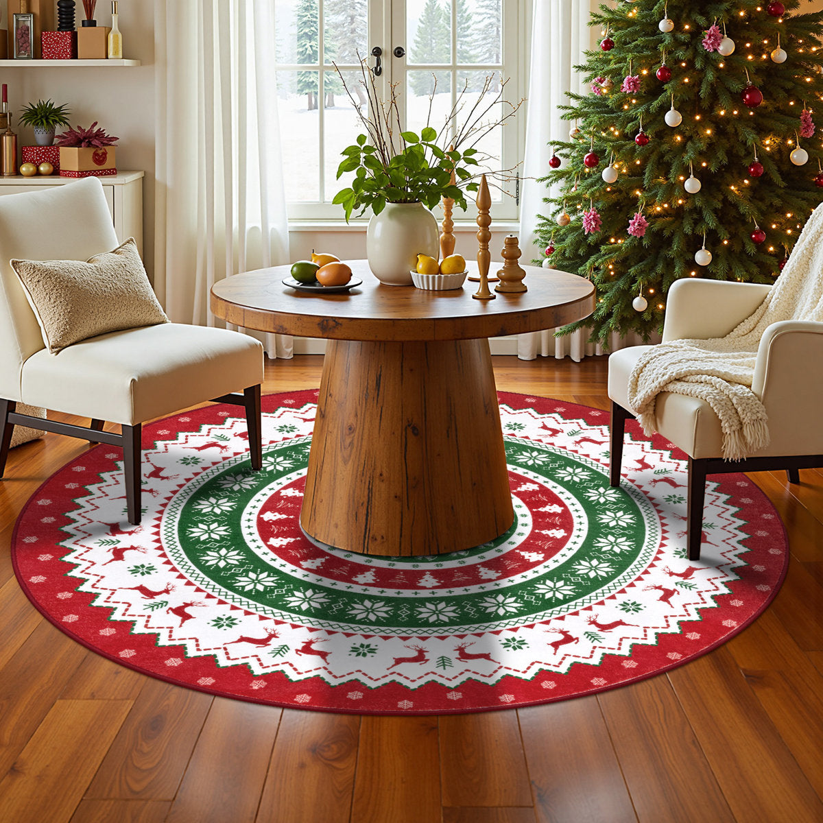 Oversart Christmas Party Machine Washable Area Rug Red/White/Green