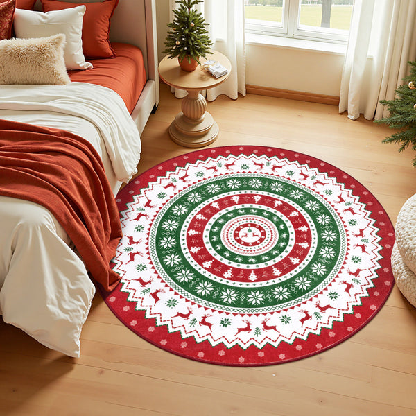 Oversart Christmas Party Machine Washable Area Rug Red/White/Green