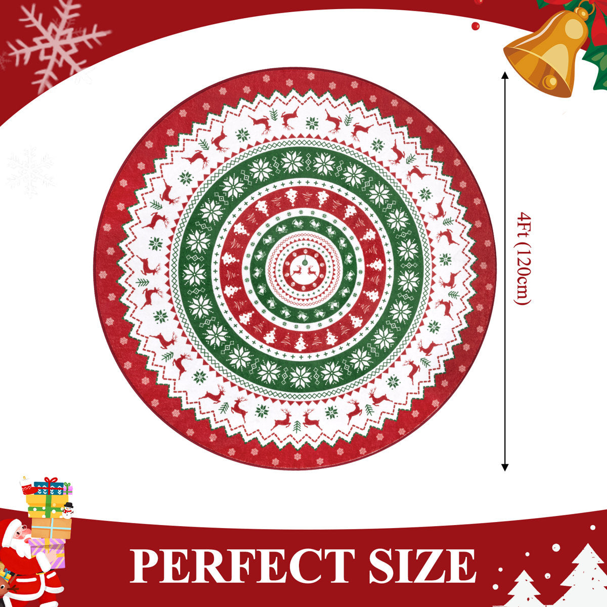 Oversart Christmas Party Machine Washable Area Rug Red/White/Green