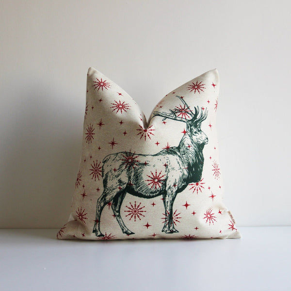 Christmas Reindeer Throw Pillow Cover – Holiday Cabin Decor