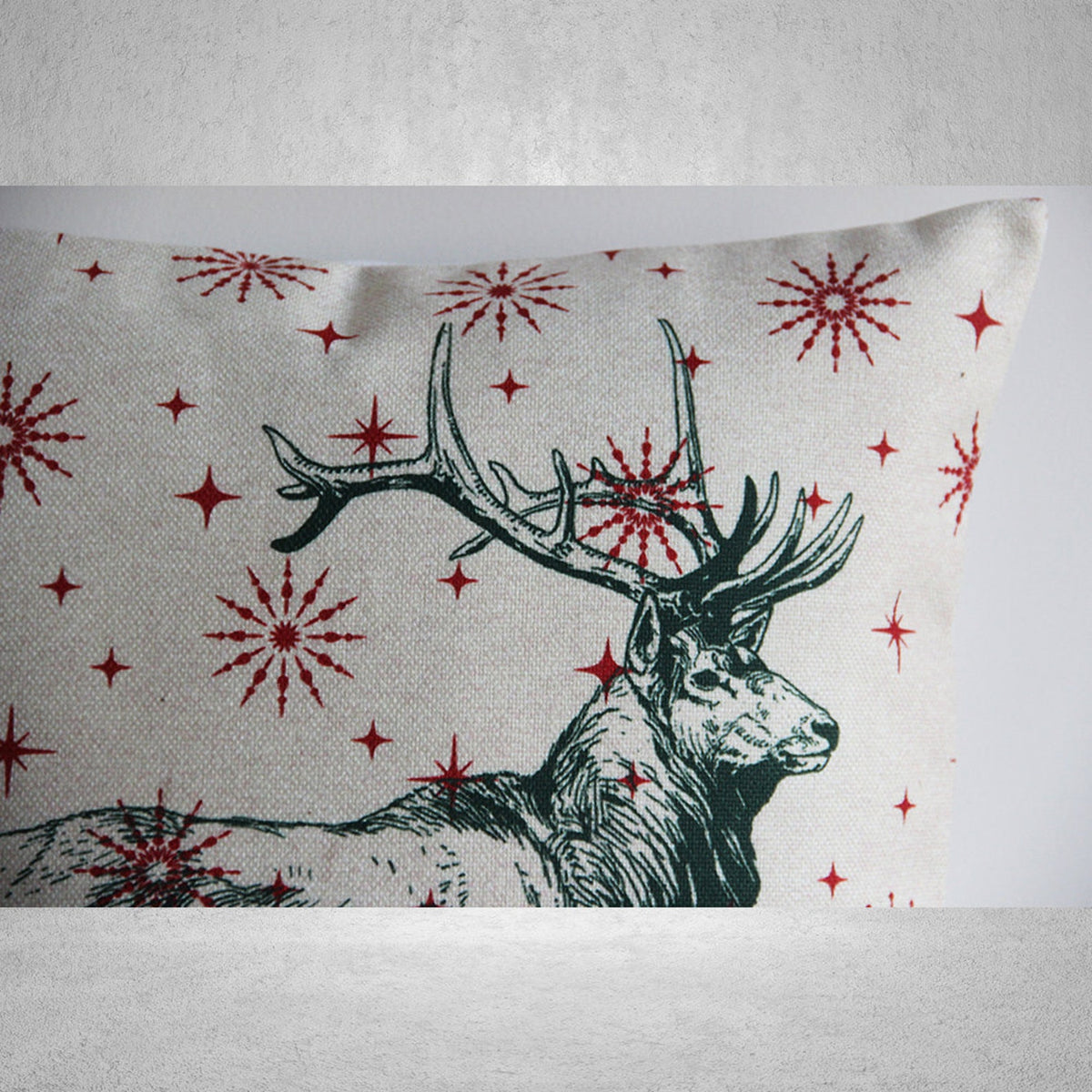 Christmas Reindeer Throw Pillow Cover – Holiday Cabin Decor