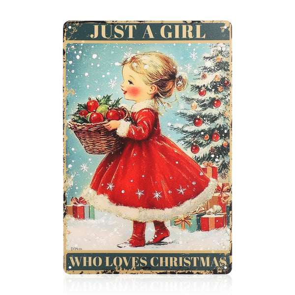 Christmas Vintage Plaque Metal Tin Sign, 8x12 Inch Just a Girl Who Loves Christmas Poster