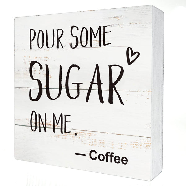Coffee Wood Box Sign Kitchen Home Decor, Rustic Funny Pour Some Sugar on Me Wooden Box Sign