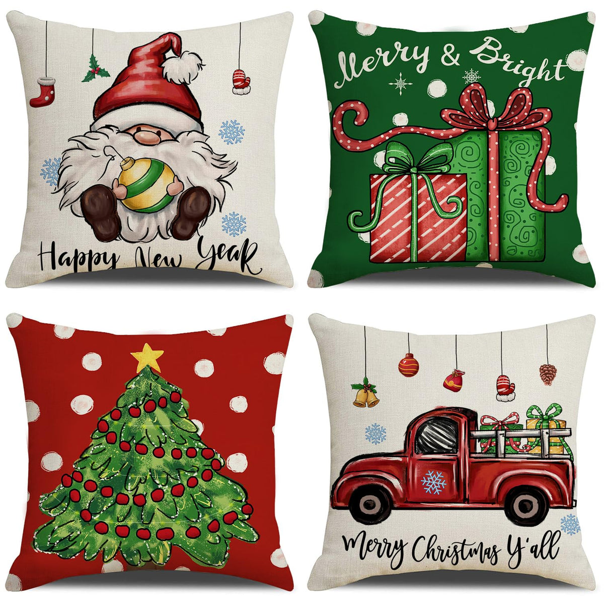 Christmas Throw Pillow Covers 18x18 Set of 4 Xmas Series Holiday Cushion Pillow Cover