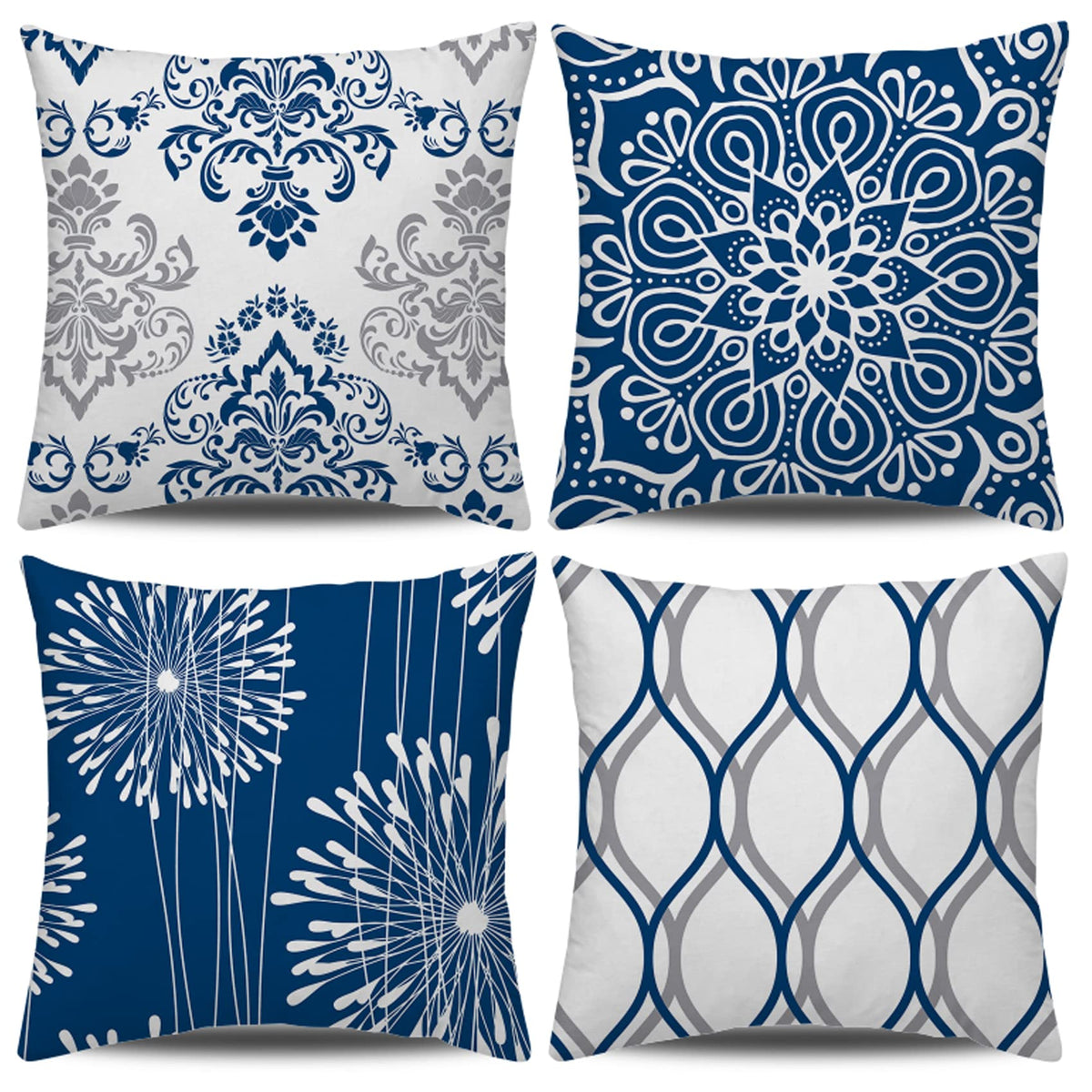 Decorative Throw Pillow Covers 18x18 Set of 4, Blue Modern Simple Square Pillow Case Cushion Cover