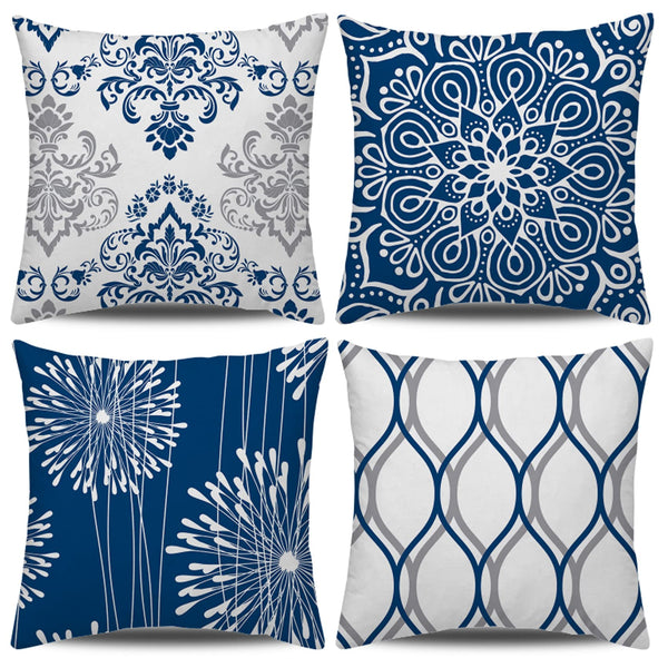 Decorative Throw Pillow Covers 18x18 Set of 4, Blue Modern Simple Square Pillow Case Cushion Cover