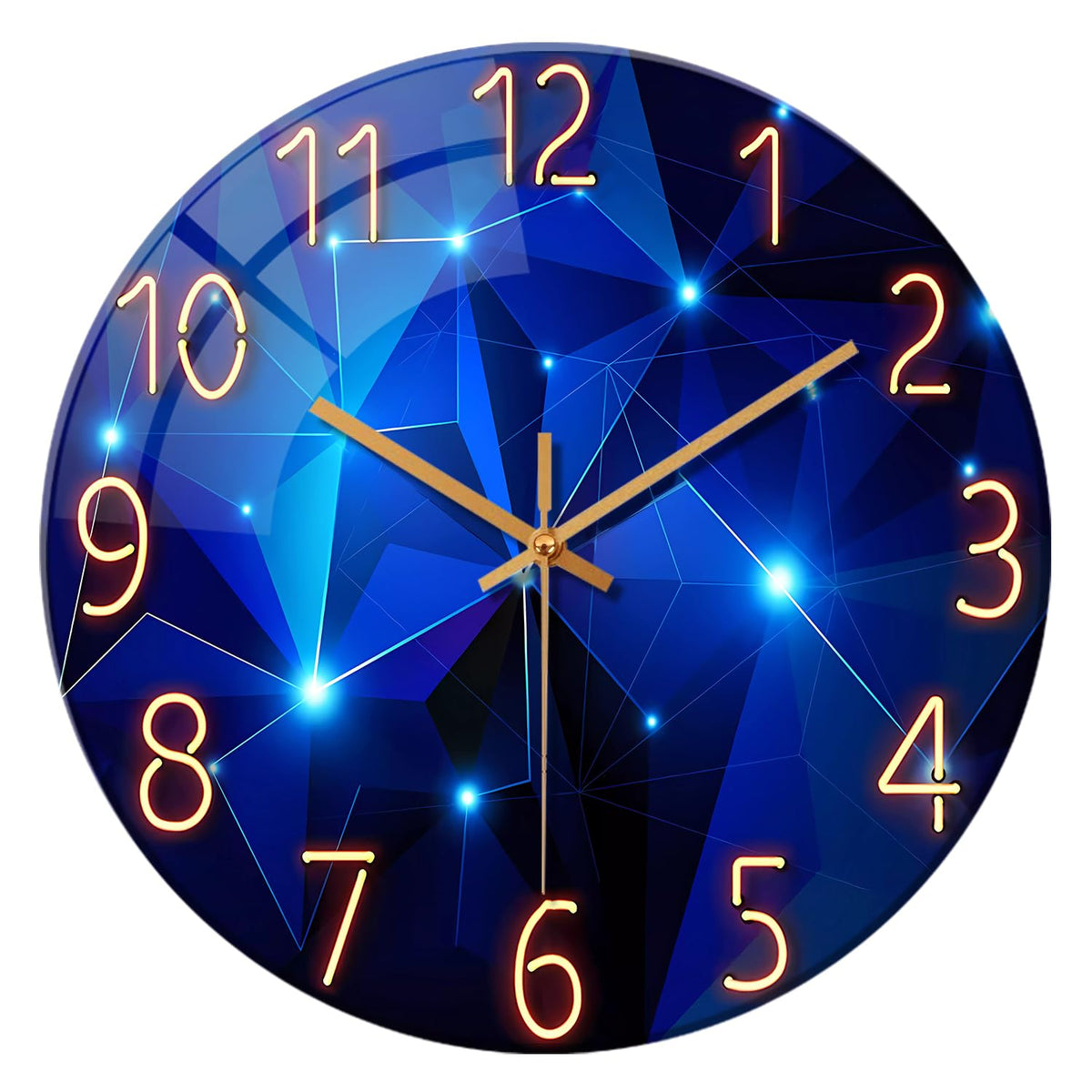 Blue Wall Clock for Living Room Decor Kitchen Wall Clocks Battery Operated 12 Inch Round Glass