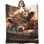 Highland Cow Fleece Throw Blanket 50X60, Cozy Farmhouse Flannel Decor for Couch Bedroom