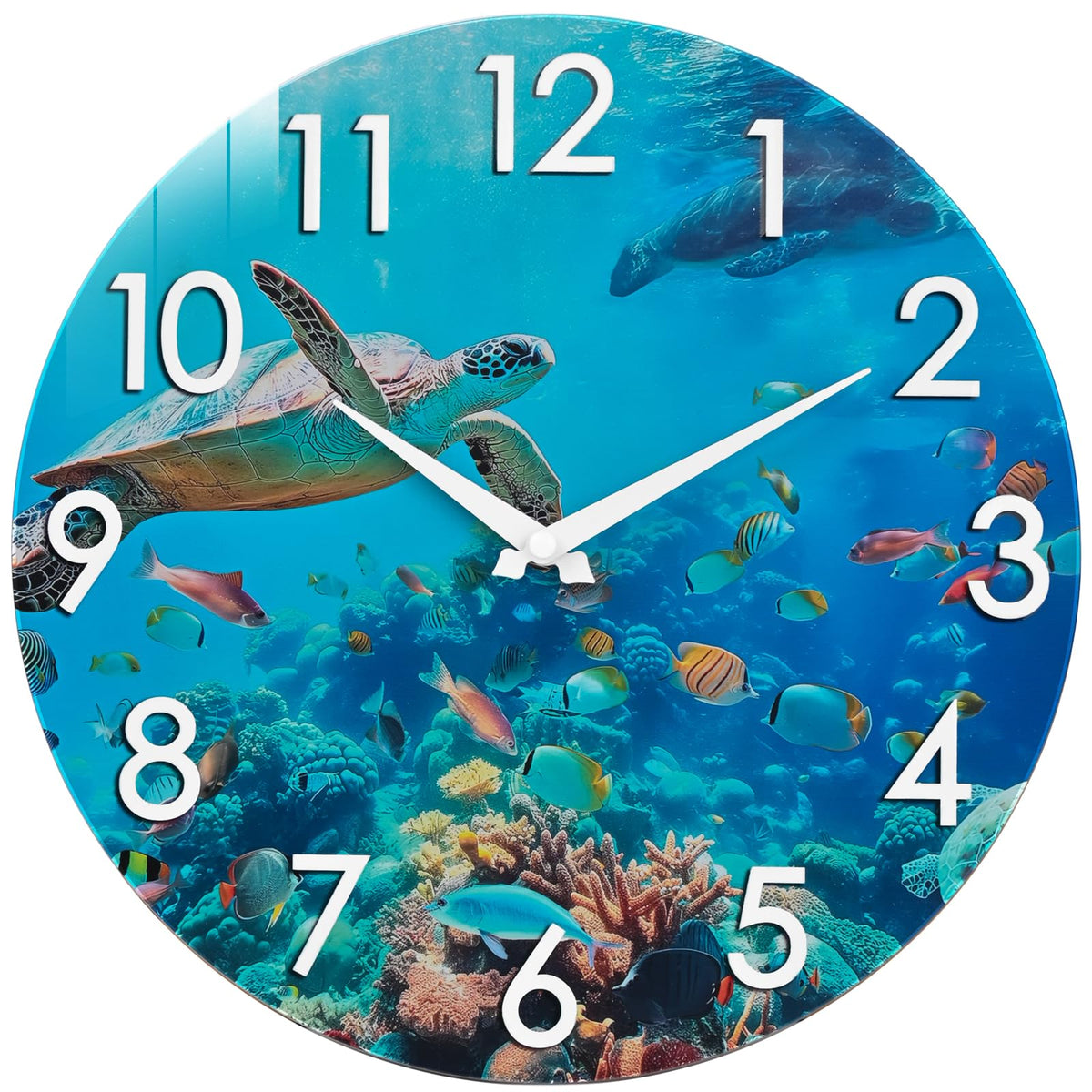 12 Inch Waterproof Outdoor Glass Clock for Patio Pool Garden- Blue Ocean Nautical Beach