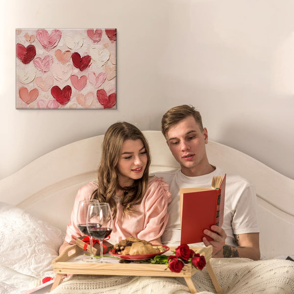 Cute Valentines Day Wall Art Print Romantic Pink Red Hearts Poster Picture Valentine Wall Decor for Home Living Room Bedroom