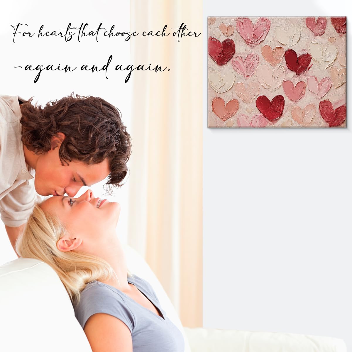 Cute Valentines Day Wall Art Print Romantic Pink Red Hearts Poster Picture Valentine Wall Decor for Home Living Room Bedroom