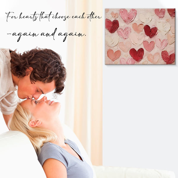 Cute Valentines Day Wall Art Print Romantic Pink Red Hearts Poster Picture Valentine Wall Decor for Home Living Room Bedroom
