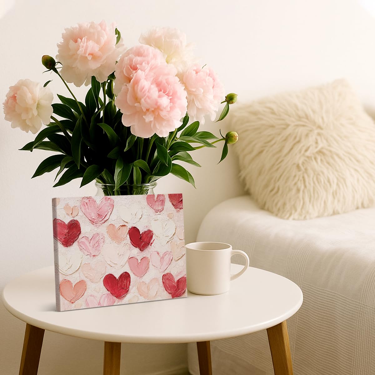 Cute Valentines Day Wall Art Print Romantic Pink Red Hearts Poster Picture Valentine Wall Decor for Home Living Room Bedroom