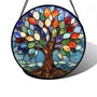 Stained Glass Window Hanging, Colorful Tree of Life Sun Catchers Glass Panel Blue Suncatcher Decor