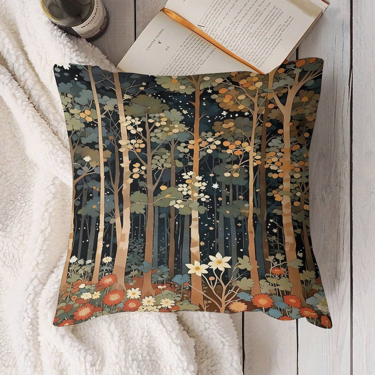 Rustic William Morris Inspired Autumn Forest Decor Throw Pillow Covers 18x18 Set of 2, Vintage Botanical Nature