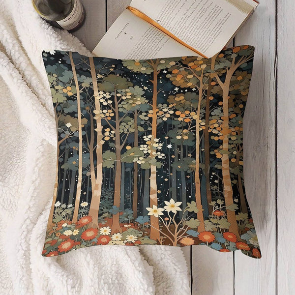 Rustic William Morris Inspired Autumn Forest Decor Throw Pillow Covers 18x18 Set of 2, Vintage Botanical Nature