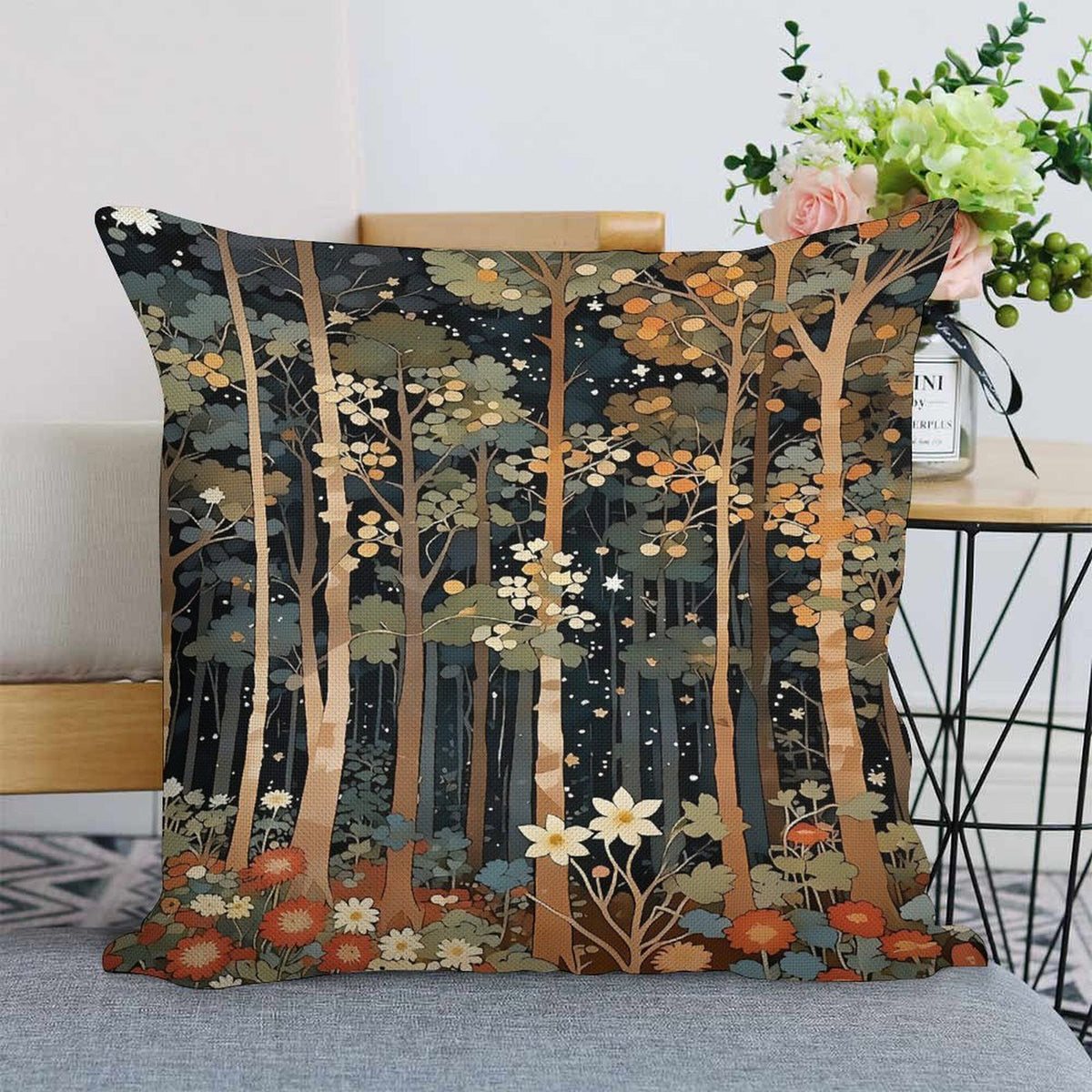 Rustic William Morris Inspired Autumn Forest Decor Throw Pillow Covers 18x18 Set of 2, Vintage Botanical Nature