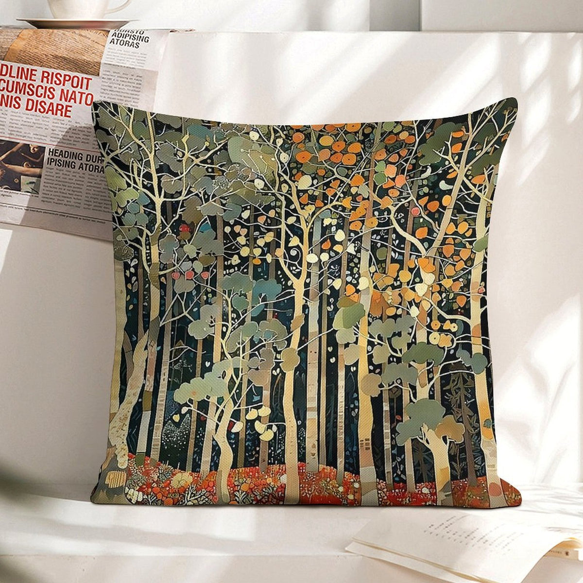 Rustic William Morris Inspired Autumn Forest Decor Throw Pillow Covers 18x18 Set of 2, Vintage Botanical Nature