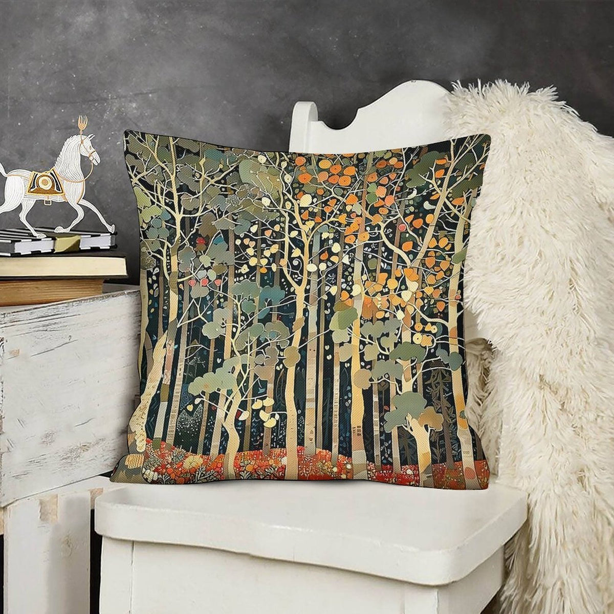 Rustic William Morris Inspired Autumn Forest Decor Throw Pillow Covers 18x18 Set of 2, Vintage Botanical Nature
