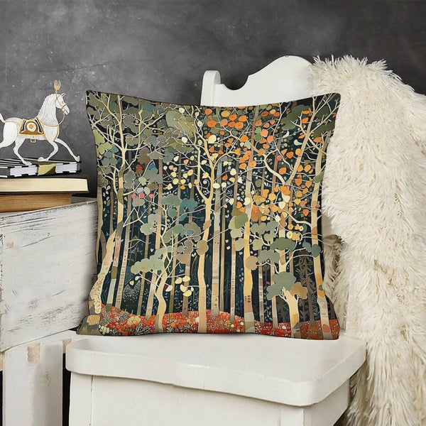 Rustic William Morris Inspired Autumn Forest Decor Throw Pillow Covers 18x18 Set of 2, Vintage Botanical Nature