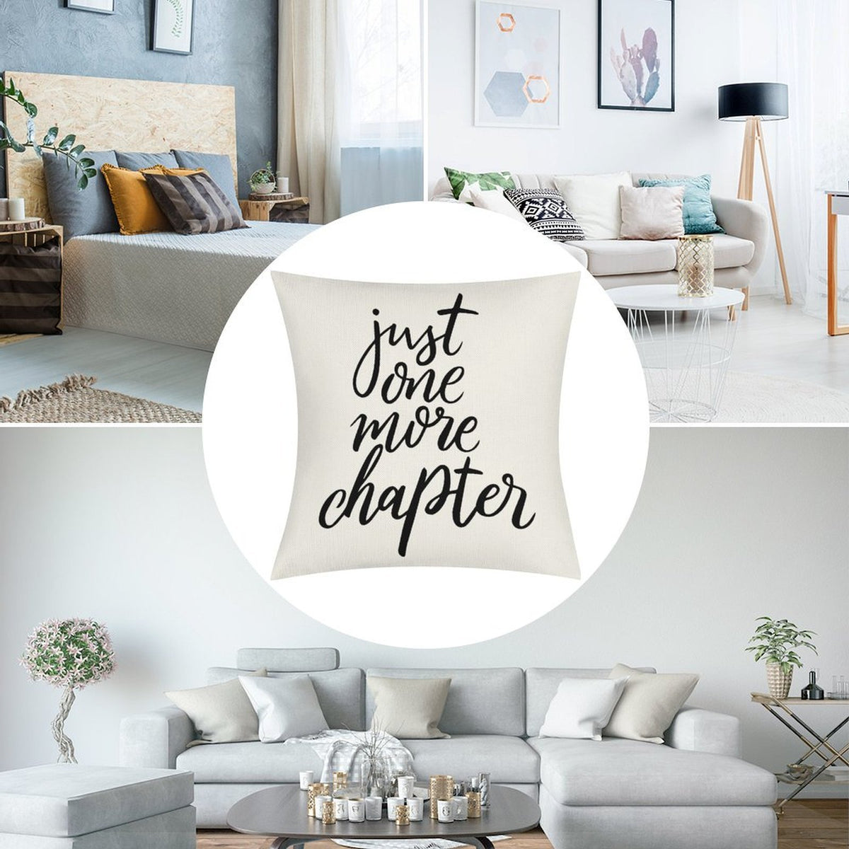Just One More Chapter Throw Pillow Case Cushion Cover Book Lovers Linen 18 x 18 Inch