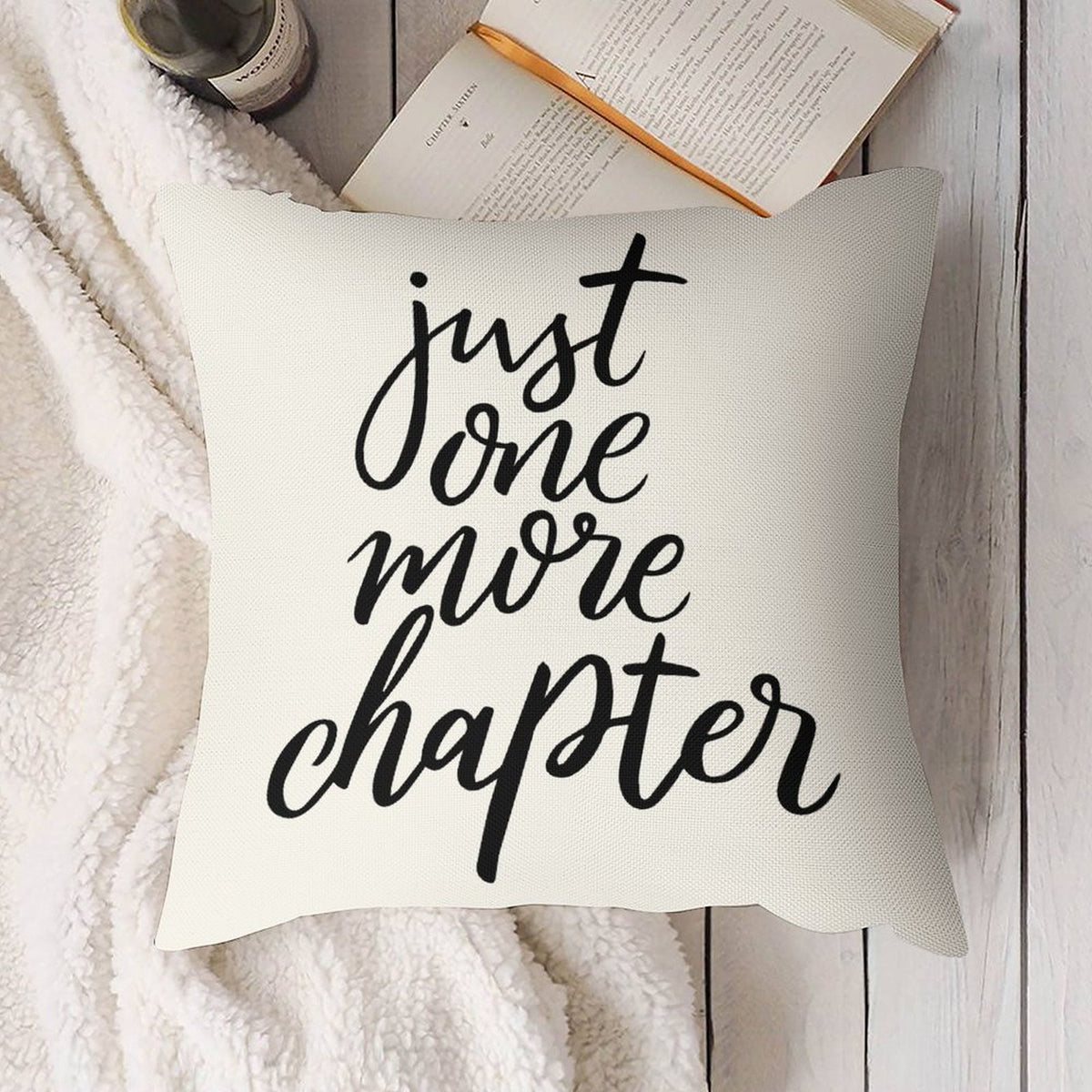 Just One More Chapter Throw Pillow Case Cushion Cover Book Lovers Linen 18 x 18 Inch