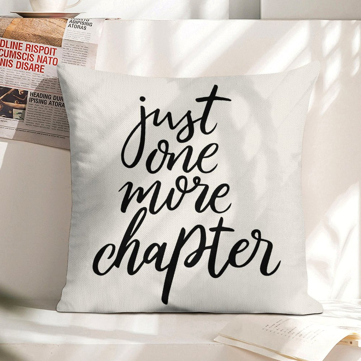 Just One More Chapter Throw Pillow Case Cushion Cover Book Lovers Linen 18 x 18 Inch