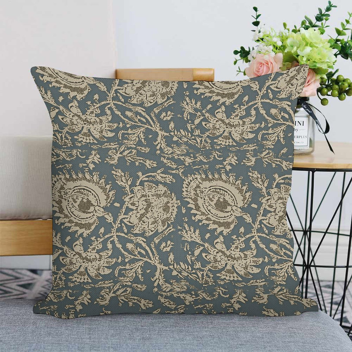 Vintage Floral Print Throw Pillow Covers 18x18 Set of 2 Neutral Modern Farmhouse Pillowcase Accent
