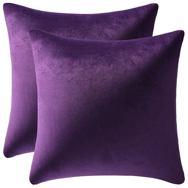 18x18 Throw Pillow Cases Purple: 2 Pack Cozy Soft Velvet Square Decorative Pillow Covers for Farmhouse Home Decor