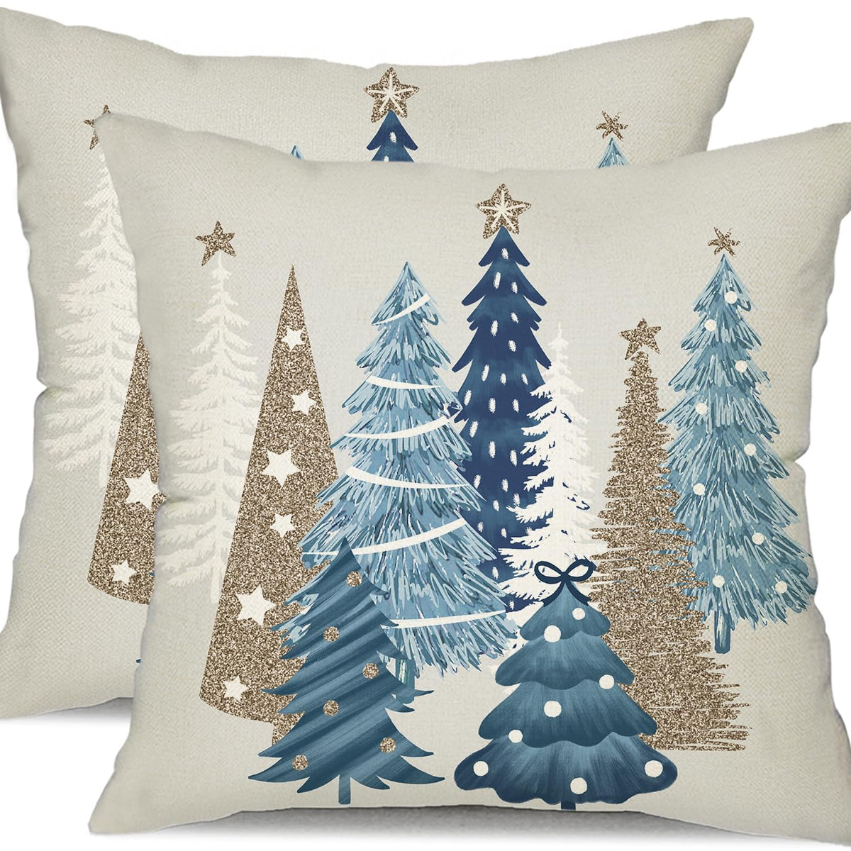Christmas Pillow Covers 18x18 Inch Set of 2 Xmas Tree Decorative Throw Pillows
