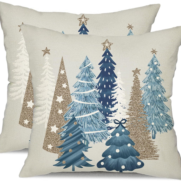 Christmas Pillow Covers 18x18 Inch Set of 2 Xmas Tree Decorative Throw Pillows