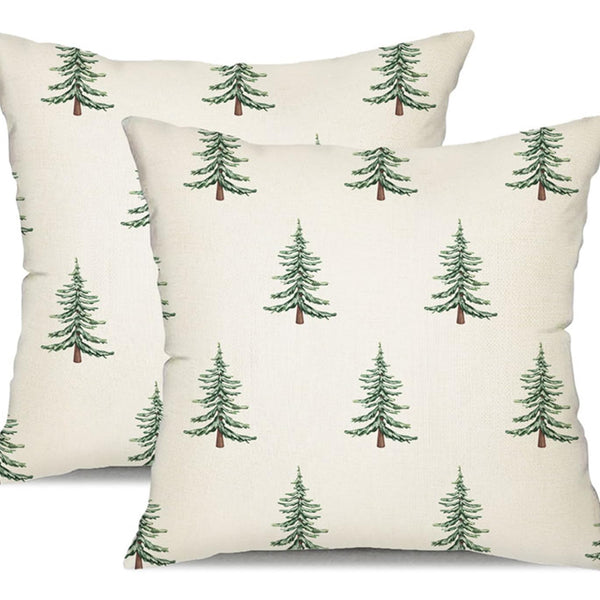 Christmas Pillow Covers 18x18 inch Set of 2 Christmas Tree Decorative White Throw Pillow Covers Winter