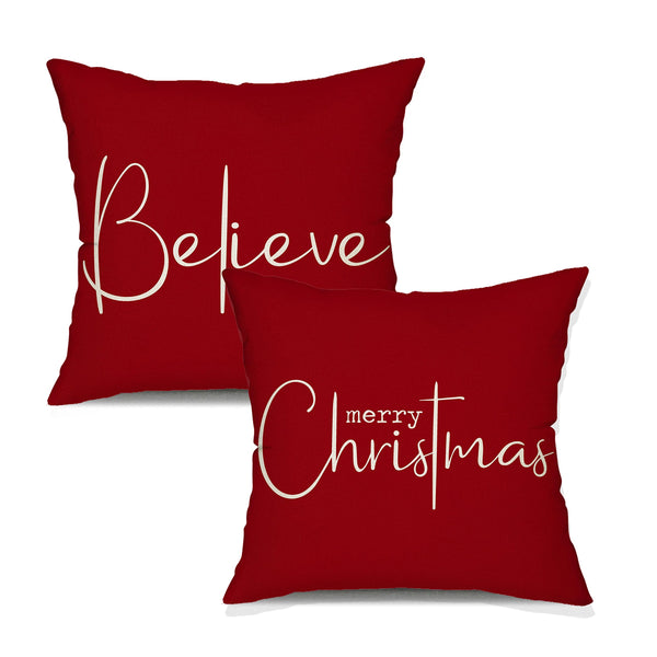 Christmas Throw Pillow Covers 18x18 Inch Set of 2 Merry Christmas Farmhouse Decorations Believe Holiday Decor