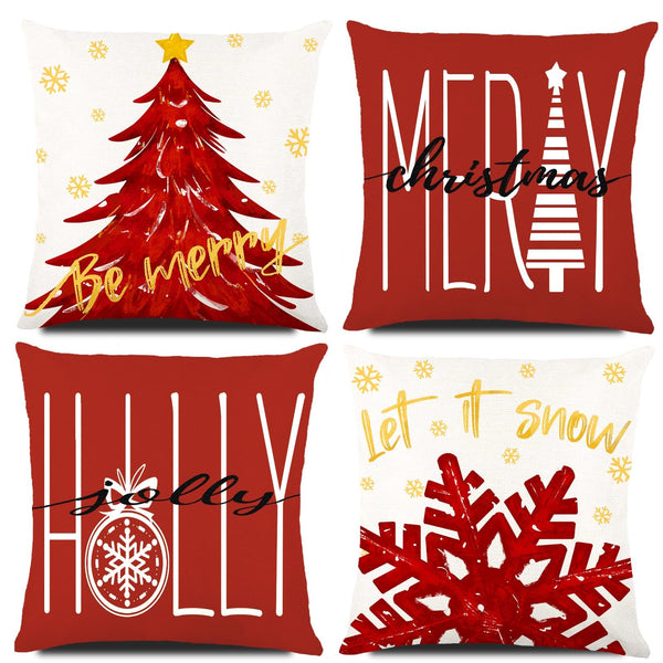 4PCS Christmas Pillow Covers 18x18 inch Winter Throw Pillow Covers Red Merry Christmas Tree Snowflake