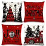 4pcs Christmas Pillow Covers 18x18 Inch Red Pillow Covers Xmas Decorations Buffalo Tree Truck