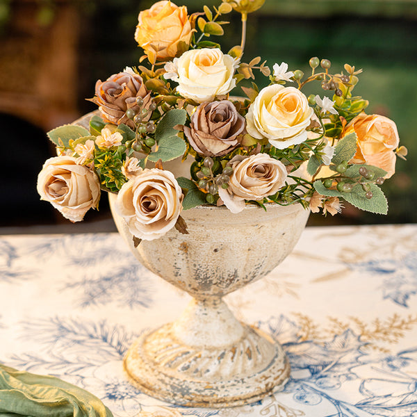 Rustic Distressed Metal Urn Planter – Antique Farmhouse Compote For Floral Displays & Wedding Centerpieces