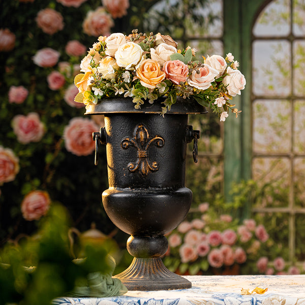 Rustic Vintage Metal Urn Vase – Retro Flower Planter for Table Decor & Flower Arrangements