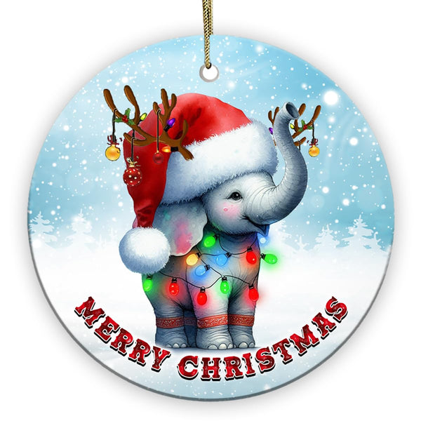 2025 Christmas Ornament - Elephant Merry Christmas Ceramic Ornament, Xmas Tree Decoration, Hanging Ornament, for Family, Friends