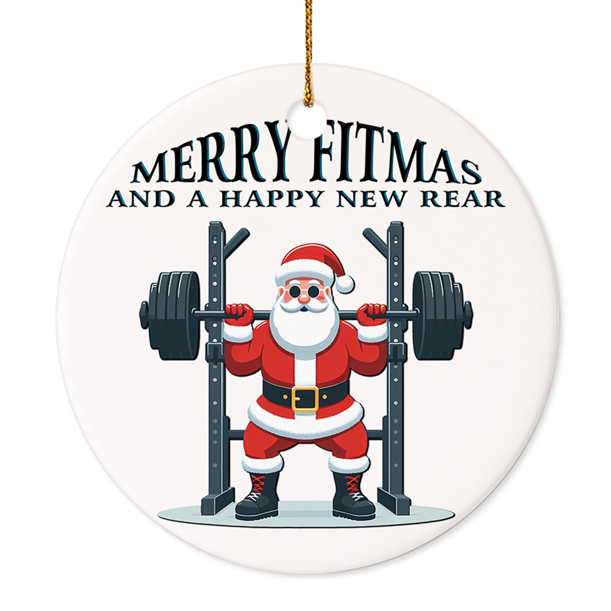 Christmas Ornament - Merry Fitmas Ceramic Ornament, Funny Santa Gym Ceramic Tree Decor
