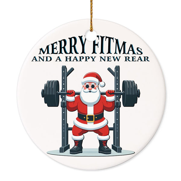 Christmas Ornament - Merry Fitmas Ceramic Ornament, Funny Santa Gym Ceramic Tree Decor