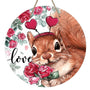 Valentines Day Squirrel Front Door Sign, Pink Red Rose Flower Love Heart Wood Door Hanger Outdoor Outside Porch Decor