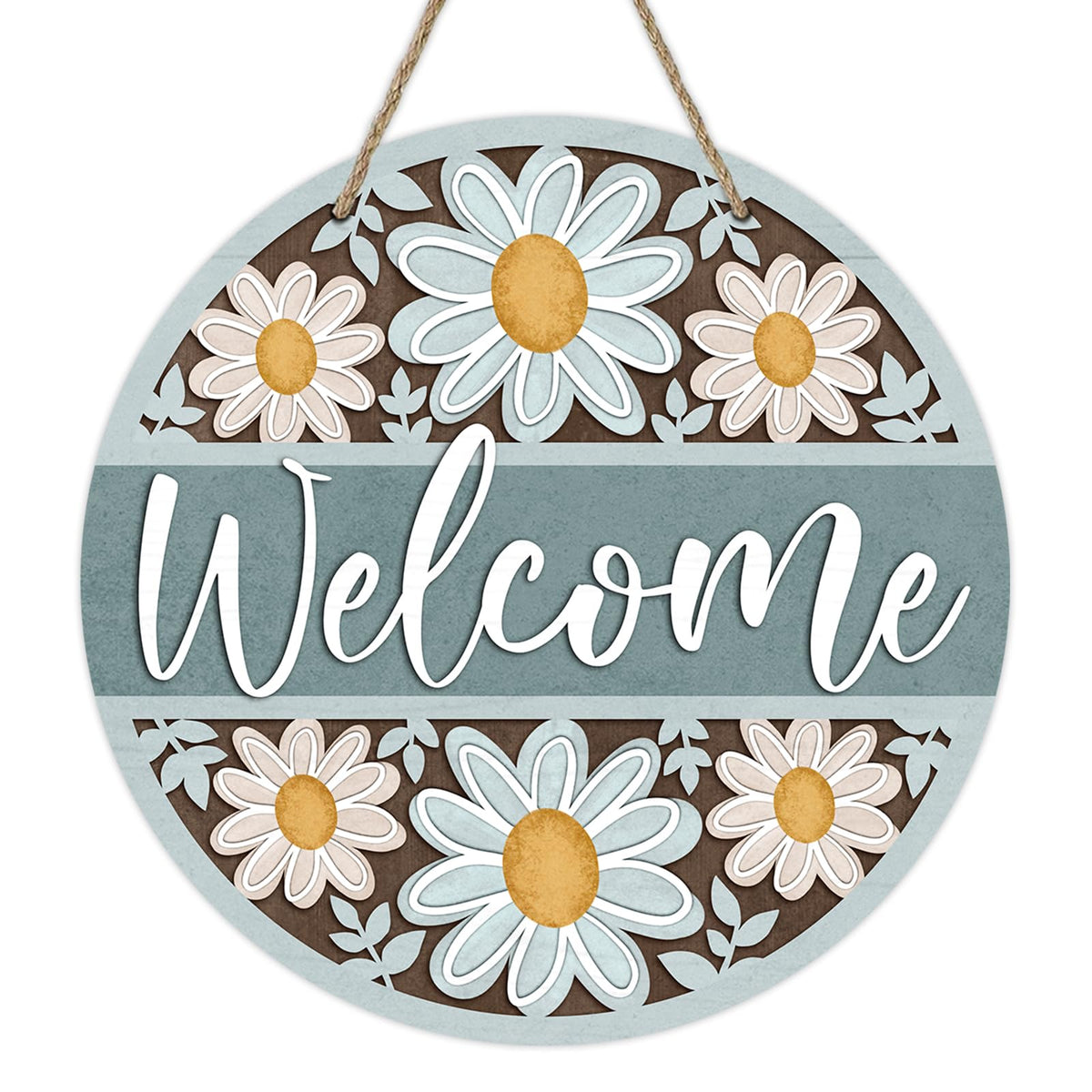 Welcome Spring Summer Daisy Flower Front Door Sign, Floral Farmhouse Wood Door Hanger Outdoor Outside Porch Decor